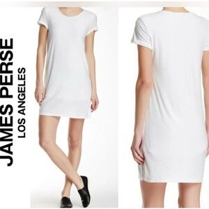 NWT JAMES PERSE Standard Cotton White Rolled Sleeve T-shirt Dress, lined Sz L